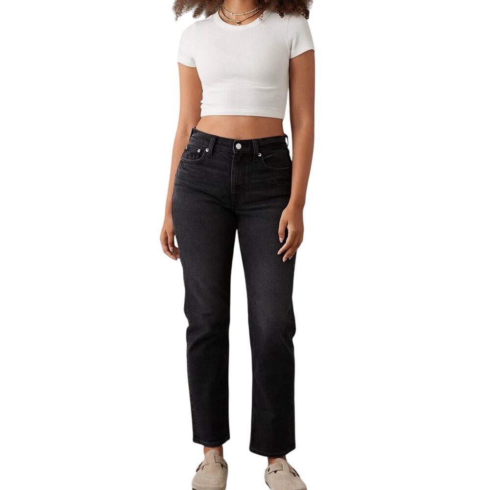 American Eagle Super High Rise Ankle Straight Jeans Black Stretch Women’s 000 23